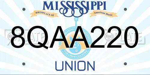 8QAA220 Mississippi License Plate