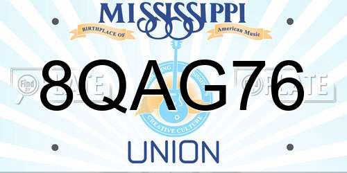 8QAG76 Mississippi License Plate
