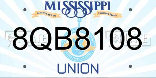 8QB8108 Mississippi License Plate