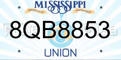 8QB8853 Mississippi License Plate