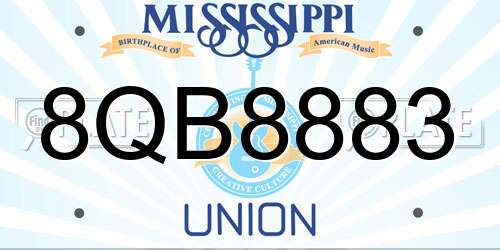 8QB8883 Mississippi License Plate