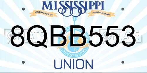8QBB553 Mississippi License Plate