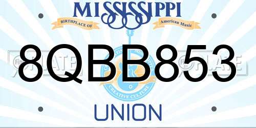 8QBB853 Mississippi License Plate