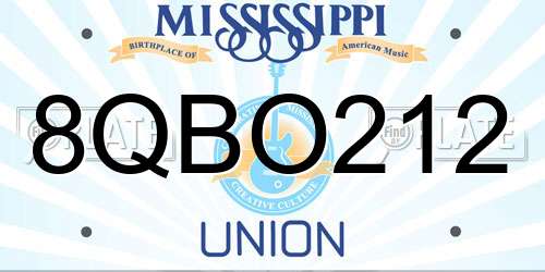 8QBO212 Mississippi License Plate