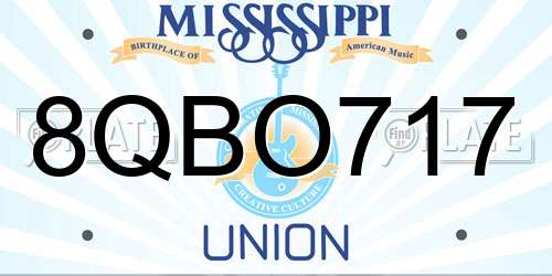 8QBO717 Mississippi License Plate