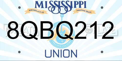 8QBQ212 Mississippi License Plate