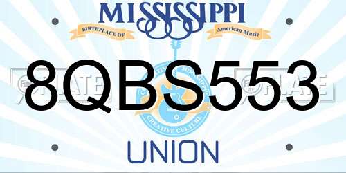 8QBS553 Mississippi License Plate
