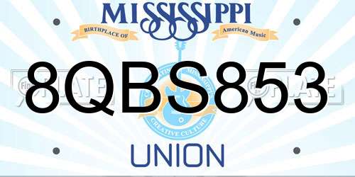 8QBS853 Mississippi License Plate