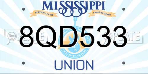 8QD533 Mississippi License Plate