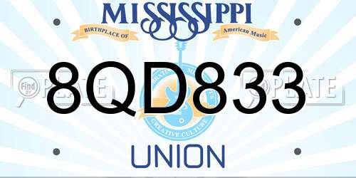 8QD833 Mississippi License Plate