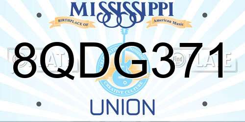 8QDG371 Mississippi License Plate