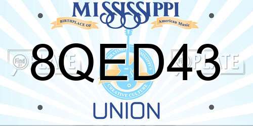 8QED43 Mississippi License Plate