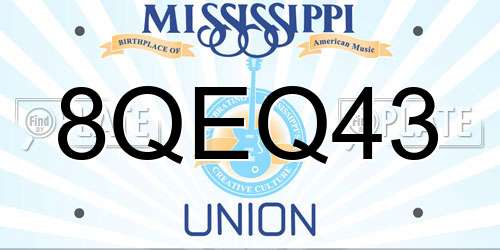 8QEQ43 Mississippi License Plate