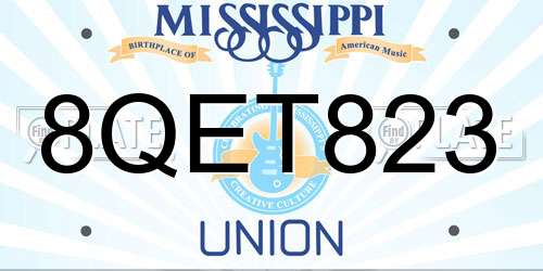 8QET823 Mississippi License Plate