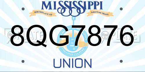 8QG7876 Mississippi License Plate