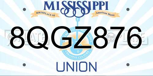 8QGZ876 Mississippi License Plate