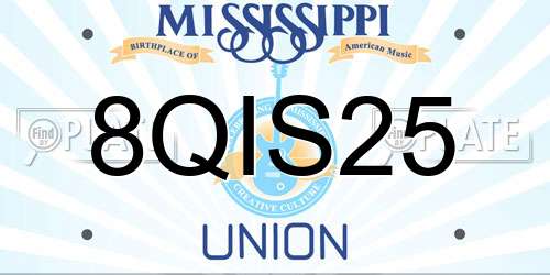 8QIS25 Mississippi License Plate