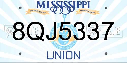 8QJ5337 Mississippi License Plate