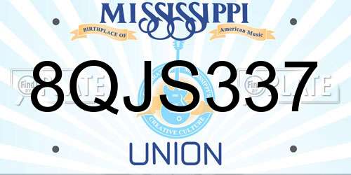 8QJS337 Mississippi License Plate