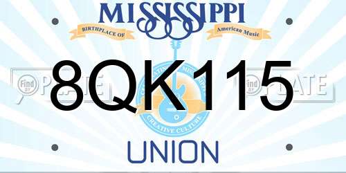 8QK115 Mississippi License Plate