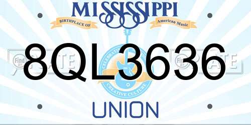 8QL3636 Mississippi License Plate