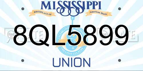 8QL5899 Mississippi License Plate