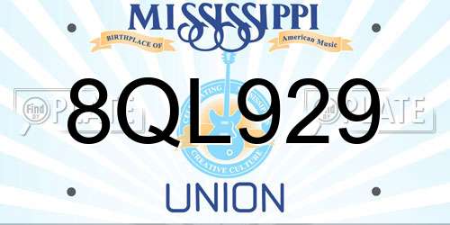 8QL929 Mississippi License Plate