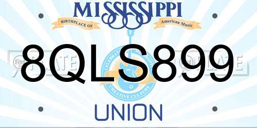 8QLS899 Mississippi License Plate