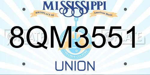 8QM3551 Mississippi License Plate