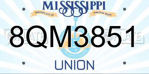 8QM3851 Mississippi License Plate
