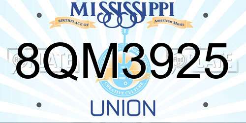 8QM3925 Mississippi License Plate