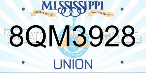 8QM3928 Mississippi License Plate
