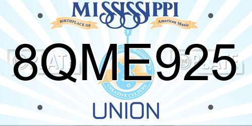 8QME925 Mississippi License Plate