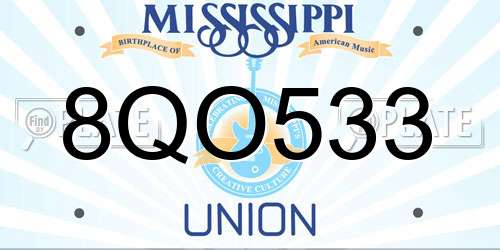 8QO533 Mississippi License Plate
