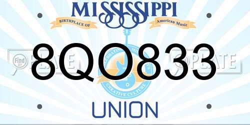 8QO833 Mississippi License Plate