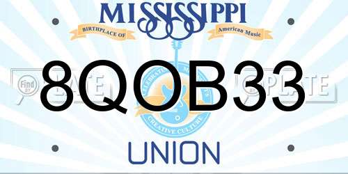 8QOB33 Mississippi License Plate