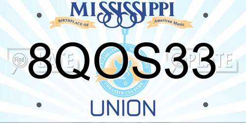 8QOS33 Mississippi License Plate