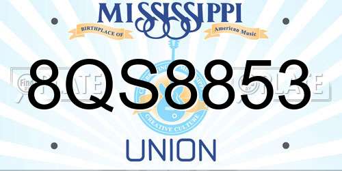 8QS8853 Mississippi License Plate