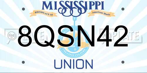 8QSN42 Mississippi License Plate