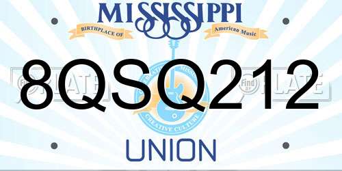 8QSQ212 Mississippi License Plate