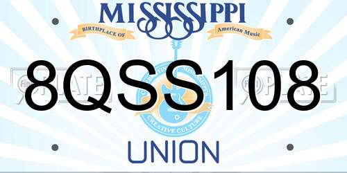 8QSS108 Mississippi License Plate