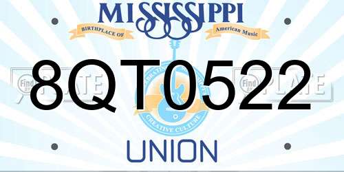 8QT0522 Mississippi License Plate