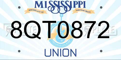 8QT0872 Mississippi License Plate