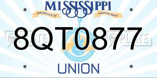 8QT0877 Mississippi License Plate
