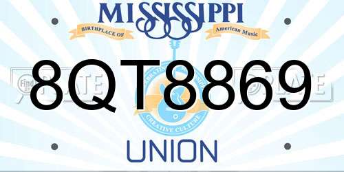 8QT8869 Mississippi License Plate