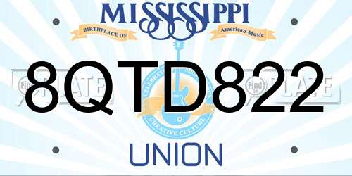 8QTD822 Mississippi License Plate