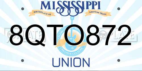 8QTO872 Mississippi License Plate