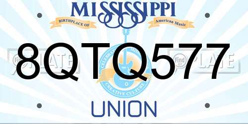 8QTQ577 Mississippi License Plate