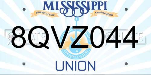 8QVZ044 Mississippi License Plate