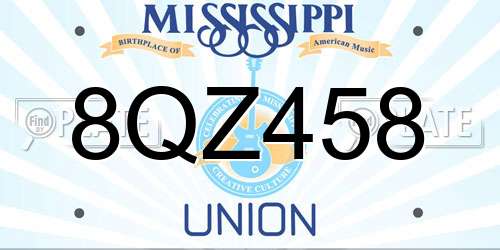 8QZ458 Mississippi License Plate